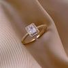Exquisite Simple Square Zircon Gold Color Open Rings For Woman 2024 Salary Goth Zircon Wedding Party Girls' Luxury Student Ring