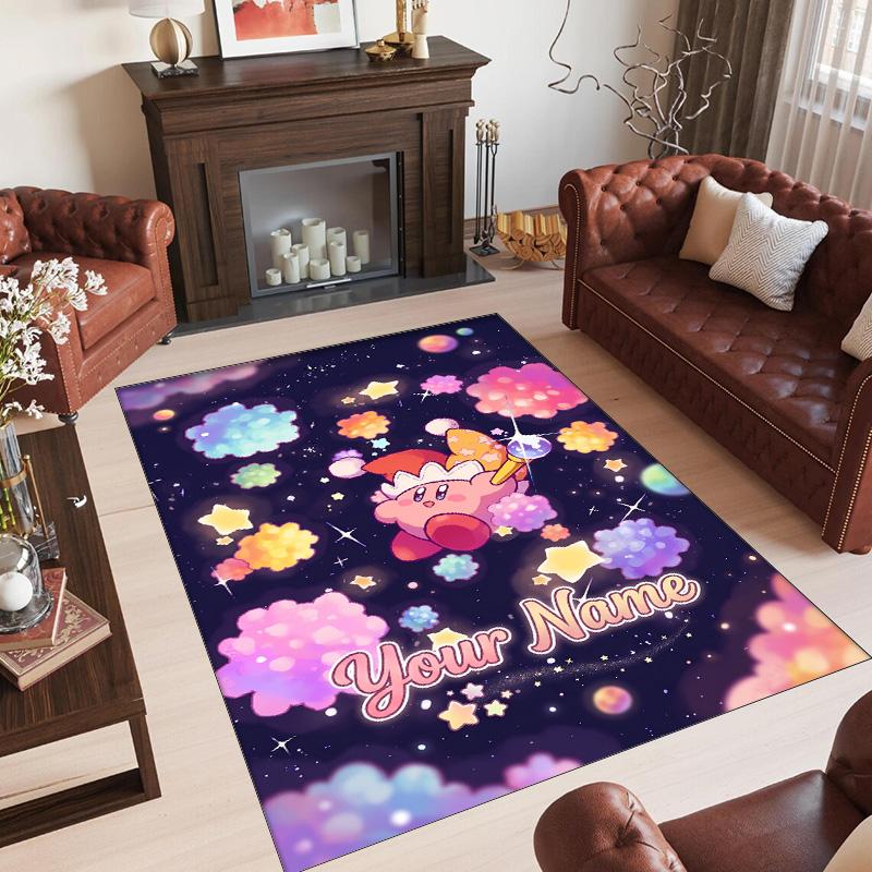 Personalized Crystal Velvet Carpet Custom Name Text,Kirby Anti Slip Area Rug For Home Decoration