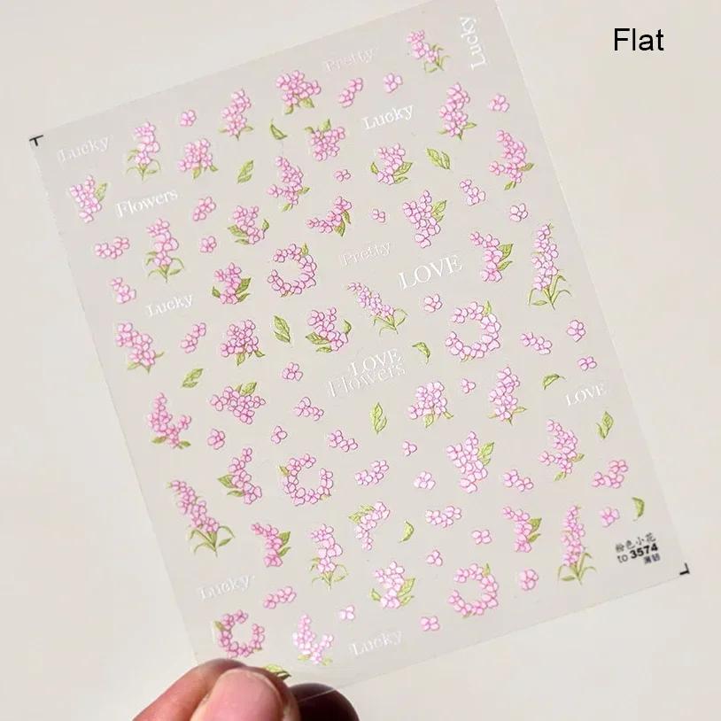 1pcs 5D Bronzing Shininy Flower Nail Art Stickers Pink Sakura Self-Adhesive Nail Decorations Decals Accessories