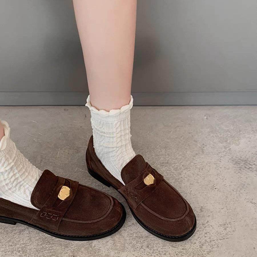 

Кожа Замша Круглый Носок Низкий Каблук Ретро Ленивые Маленькие Кожаные Туфли Дети 40