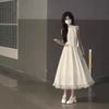 First Love Little White Dress Sweet College Style Waist Bow Neck Dress Summer New Female Student Dating Dress