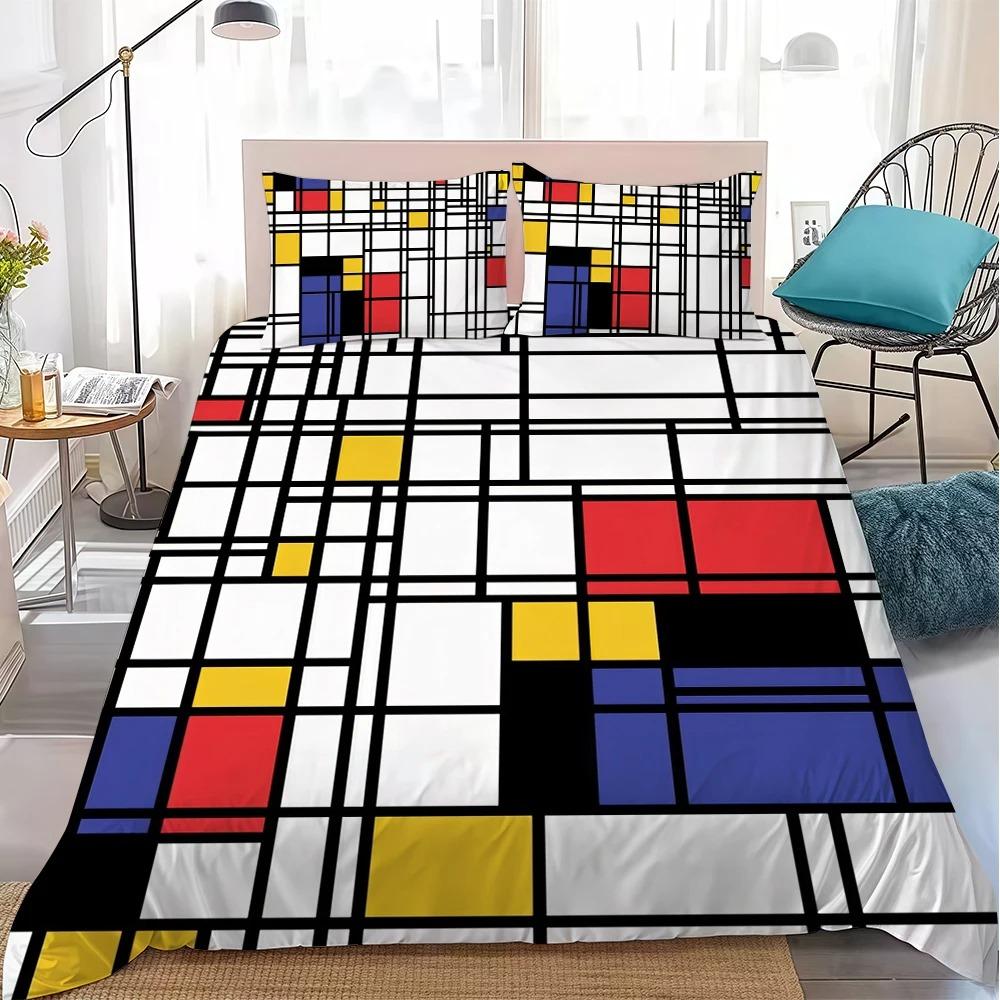Aesthetic Art P-Piet-Mondrian Bedding Set Aesthetic Art Duvet Cover Double Twin Full Queen King Adult Kids Bedclothes Quilt Cove