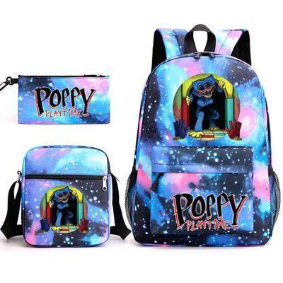 3Pcs Fashion Children Poppy Playtime School Bags Huggy Wuggy Student Canvas School Backpacks+Crossbody Bag+Pen Bag