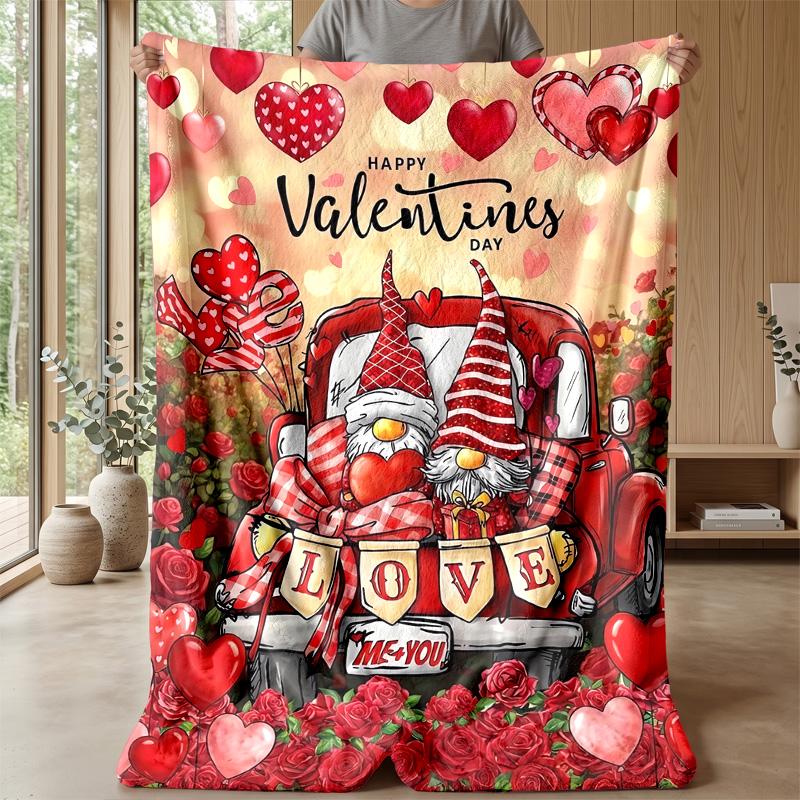 Valentine Gnome Love Truck Theme blanket Lightweight Warm Flannel Blanket Decorative Throw Blanket for Home Decoration