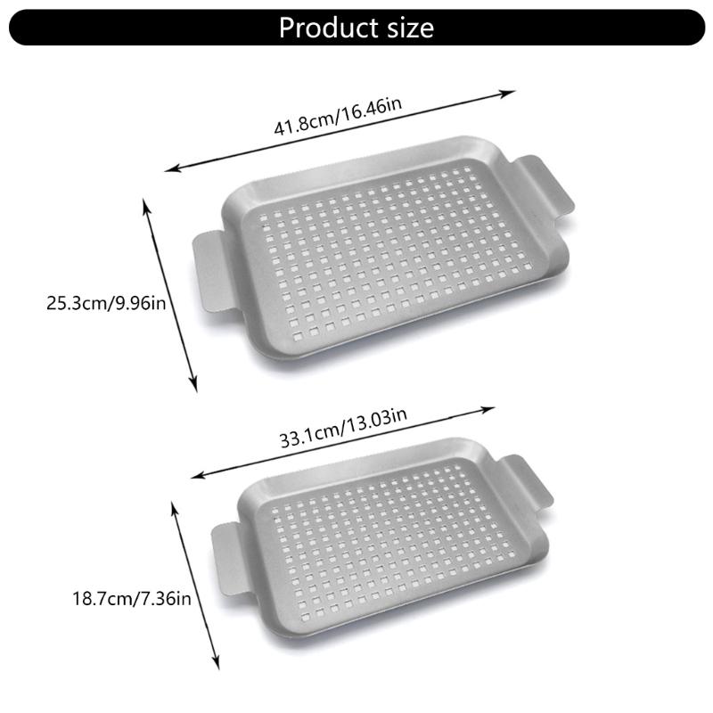 2 Stück Ofen Backform Keksblech Metall Grillplatte BBQ Grillpfanne mit Löchern und Griff Barbecue Grillkorb