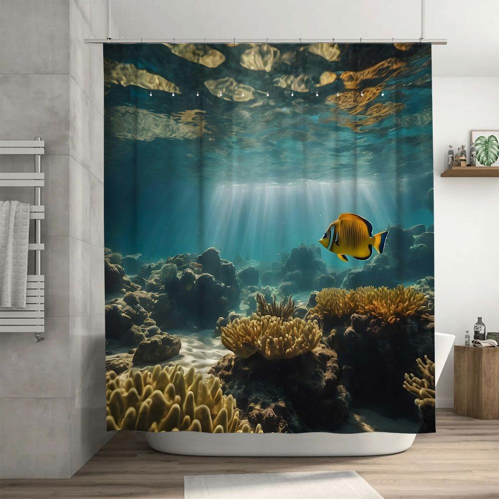 Underwater World Shower Curtain Coral Reef Fish Print Polyester Fabric Waterproof Bath Decor Home Decoration 180x200cm