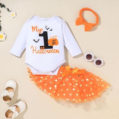 Newborn Infant Baby Girls Halloween Romper Skirt Hairband Set