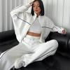 European and American Casual Set with Long Sleeve Cardigan Hoodie and Lace-up Striped Pants