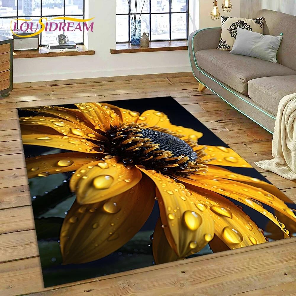 3D Dream Sun Flowers Nordic Daisy Carpet Rug for Bedroom Living Room Home Sofa Decoration,Children Game Large Decor Floor Mat