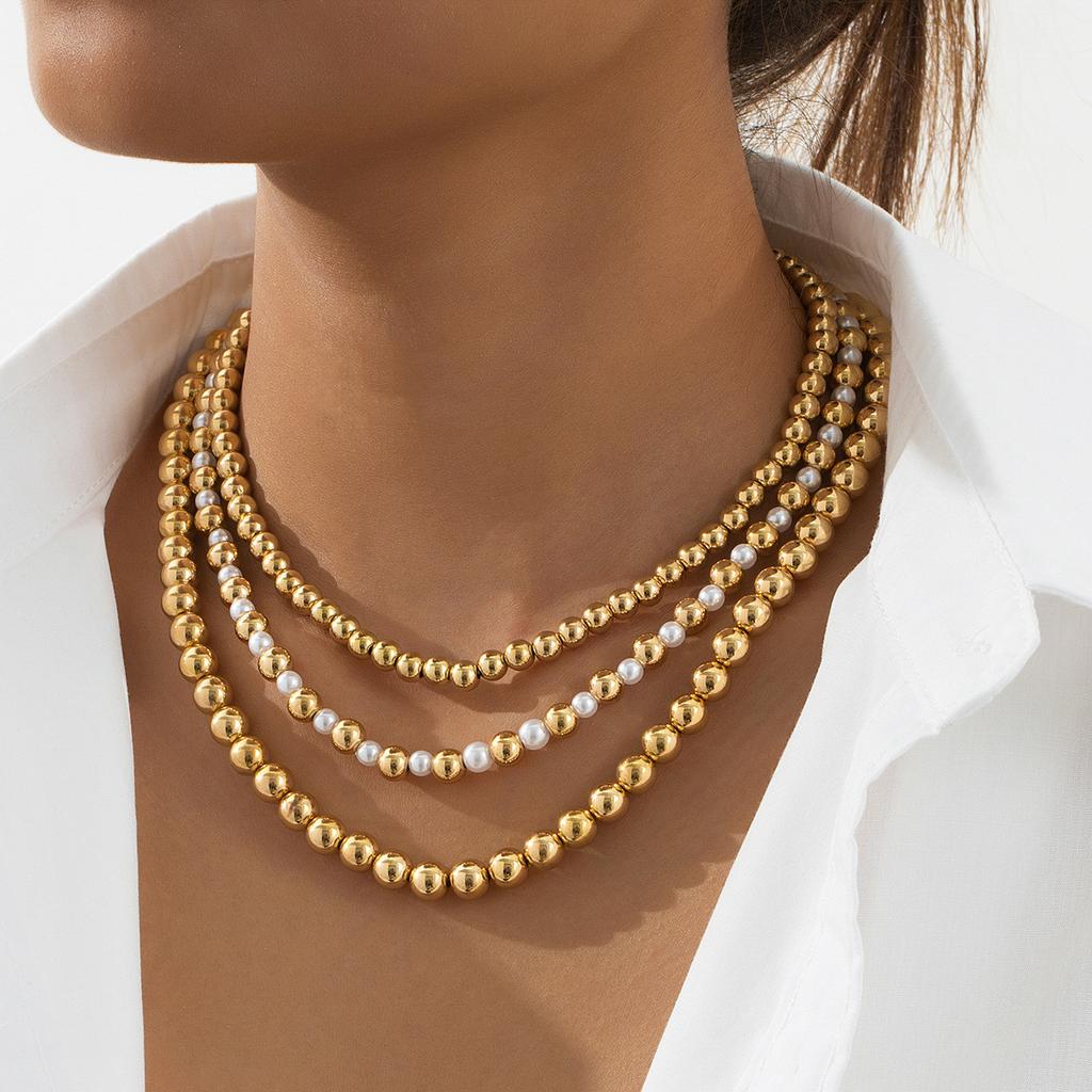 3 pieces of simple and chic metal chain creative thick chain beads multi-layer necklace suitable for women, daily wear at parties