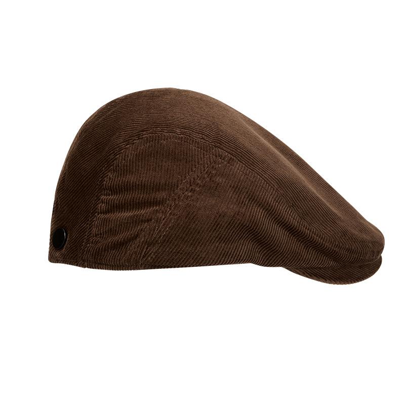 

Old retro forward hat sun hat big head circumference solid color versatile thermal corduroy beret hat Adjustable темно-коричневого