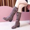 Autumn Winter Round Toe Leather Elegant Heeled Mid Calf Shoes Woman New Rock 2025 Comfortable Trend Half High Boots for Women