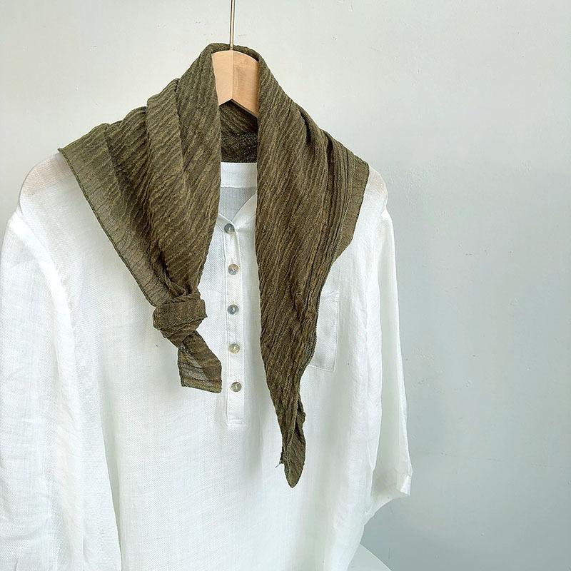 Retro Small Plaid Linen Square Scarf Literary And Versatile Women'S Summer Neck Protection Small Silk Scarf Scarf Accessories