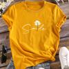 Blumen- & Buchstaben-Print Rundhals-T-Shirt Lässiges Kurzarm-T-Shirt für Sommer Damenbekleidung Bequeme Weiche Kreative Oberteile