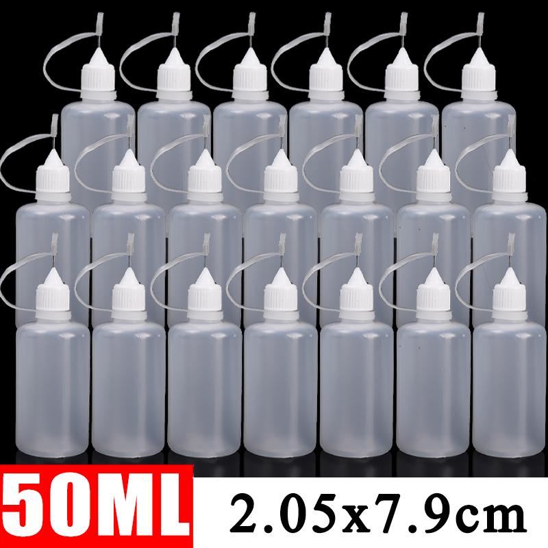 50/5Pcs PE Plastic Squeezable Tip Applicator Bottle Refillable Dropper with Needle Tip Caps for Glue Pigment Bottle 10ml 50ml