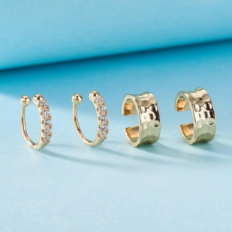 2Pcs/Set Fashion Silver Color Crystal Clip Earrings for Women Girls Minimalist Metal C-Shaped Fake Piercing Ear Cuff Ear Jewelry