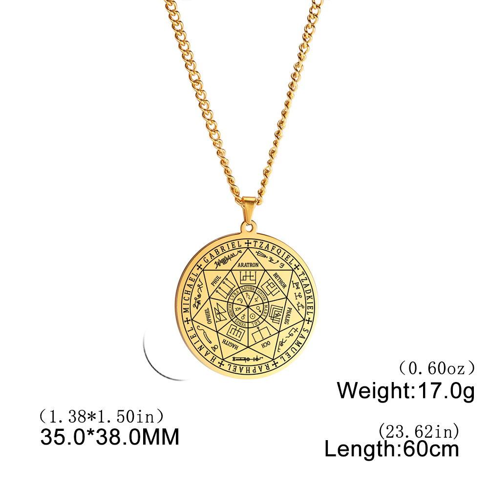 LIKGREAT Seal Of The Seven Archangels Necklaces Stainless Steel 7 Archangels Pendant Protection Amulet Vintage Kabbalah Jewelry