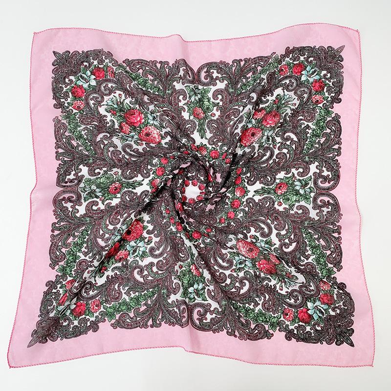 Ethnic Style Women Square Scarf Russian National Shawl Hijab Head Scarves Ladies Retro Floral Print Bandana Foulard Handkerchief