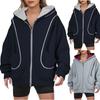 Men Women Colorblock Zip-Up Hoodie Loose Fit Flattering Spring Fall Couple Streetwear