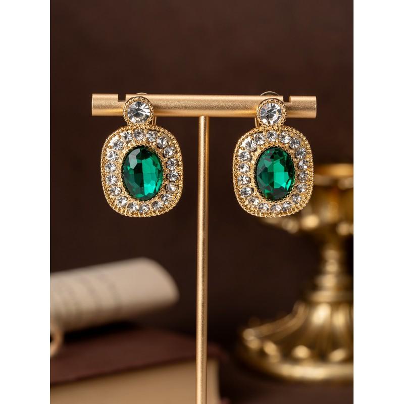 Vintage Emerald Zircon Earrings With A High-end Feel Featuring Palace Style Studded Antique Women