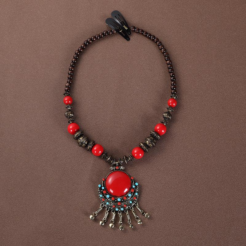 Böhmisches Retro Halsketten- & Ohrring-Set: Ethnischer Stirnschmuck im tibetischen Stil