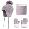 3Pcs Baby Winter Beanie Hat Scarf Gloves Set Knitted Fleece Lined Hat Thick Soft Warm Hat for 1 3 Years Old Kids Boys