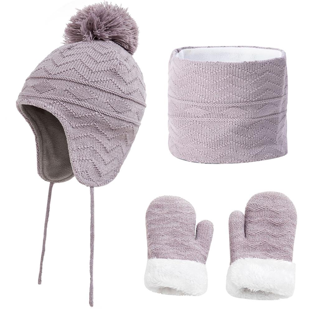 3Pcs Baby Winter Beanie Hat Scarf Gloves Set Knitted Fleece Lined Hat Thick Soft Warm Hat for 1 3 Years Old Kids Boys