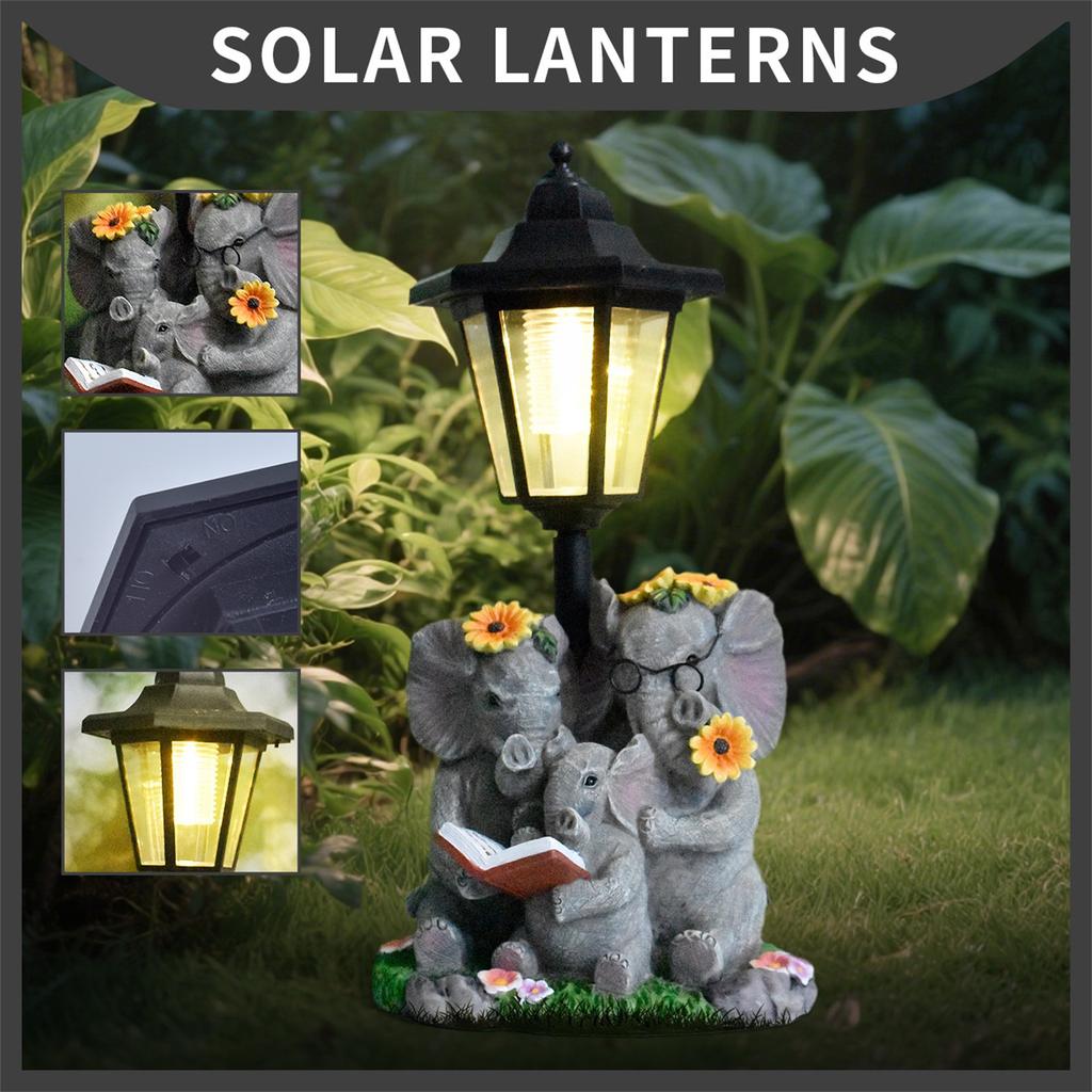 Garden Parent-child Elephant Sculpture Solar Outdoor Light