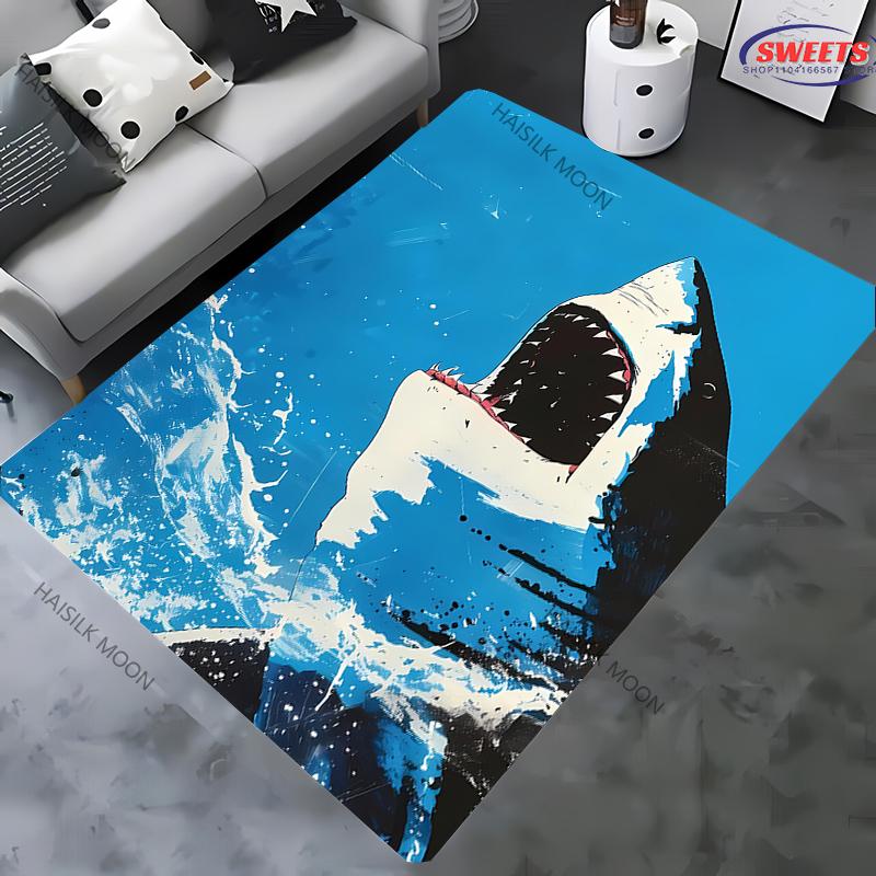 1pz Tappeto Stampato a Tema Squalo Grande per Camera da Letto Soggiorno Arredo Divano Casa, Tappetino Antiscivolo per Giochi Bambini, Spedizione il Giorno Successivo