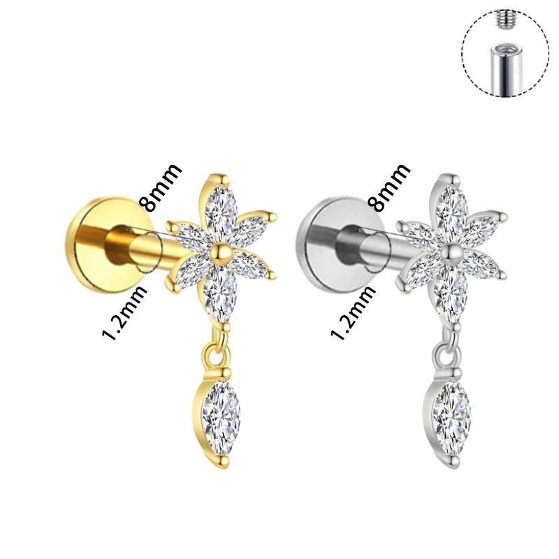 Titanium Five Marquise Climber Earring Flat Back Leaf Helix Cartilage Labret Stud Piercing Jewelry