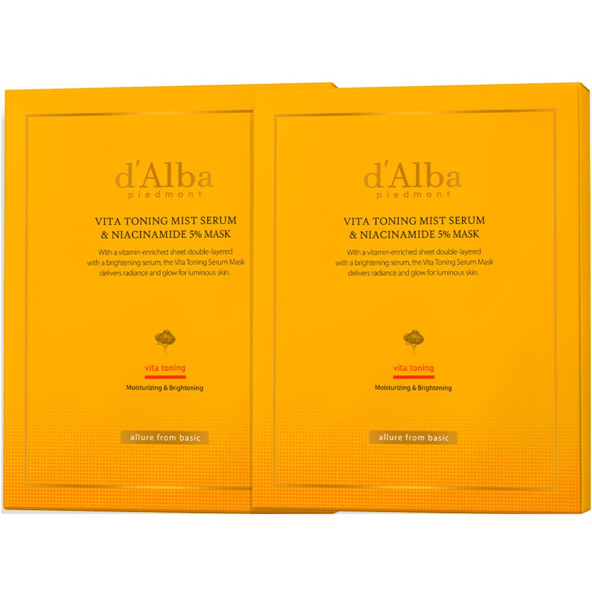 d'Alba Vita Toning Niacinamid 5% Tuchmaske Aufhellend Strahlender Glow 24g 8 Stück (2BOX) Koreanische Gesichtsmaske Nährende Tuchmaske