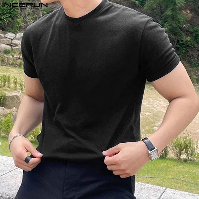 

INCERUN Мужские однотонные облегающие футболки с короткими рукавами и круглым вырезом