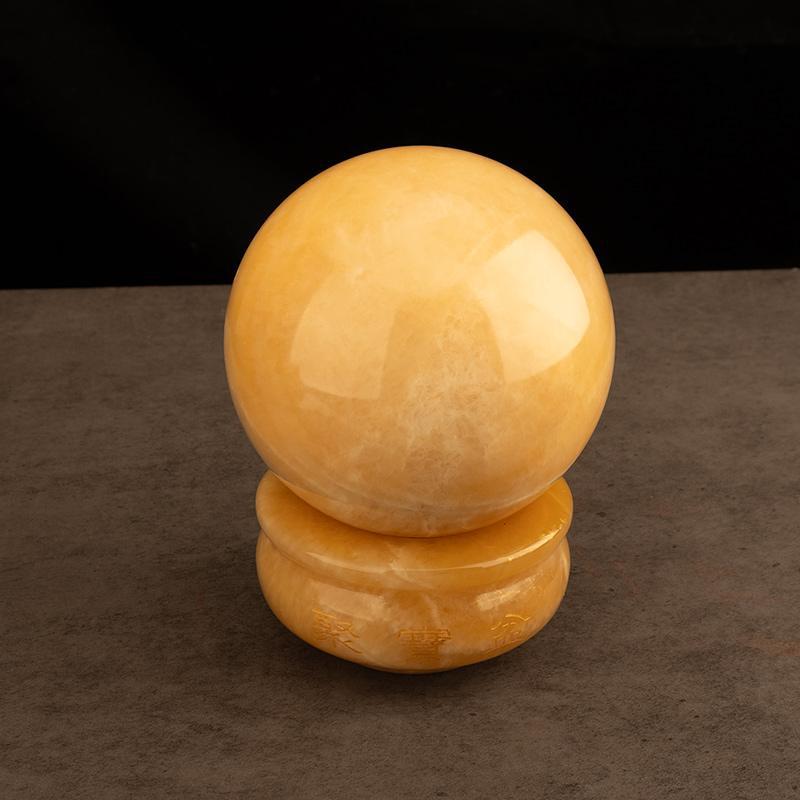 Polished Natural Yellow Topaz Crystal Ball for Feng Shui Wealth Enhancement and Kitchen Northwest Corner Decor