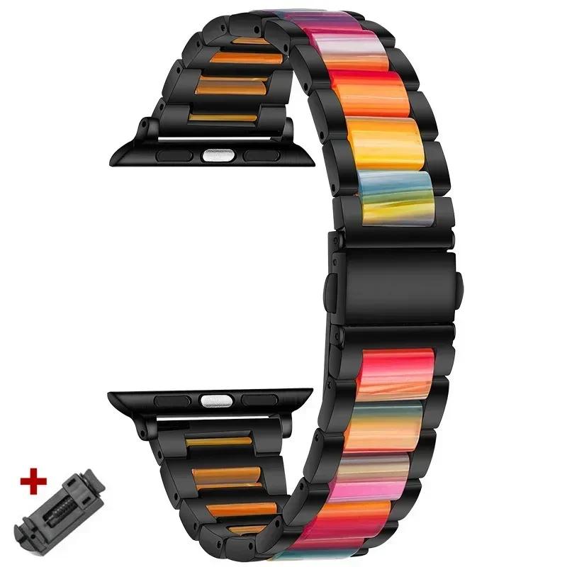 Stainless Steel+Resin Band for Apple Watch 10 42mm 46 Ultra 2 49mm Women Bracelet for IWatch 9 8 7 6 5 4 se 40mm 38mm 41 45 44mm