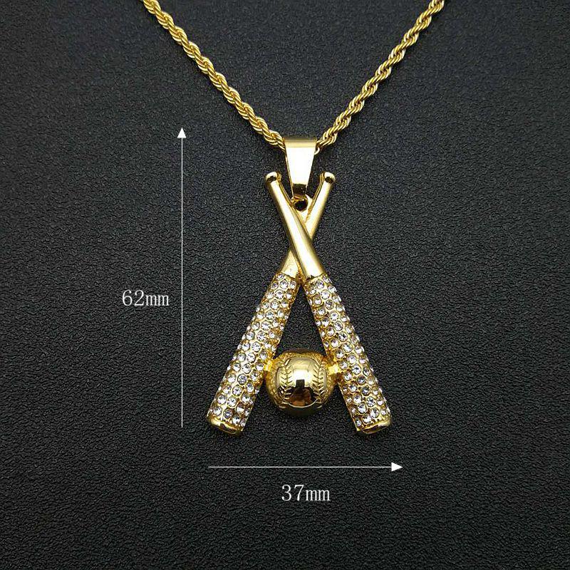 Gold-Plated Titanium Steel Diamond Baseball Pendant Necklace