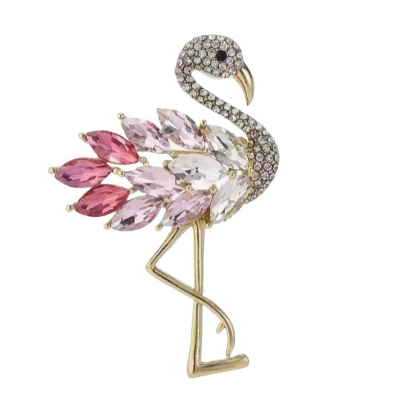 1pc Creative New Women Girls Luxury Crystal Flamingo Brooch Badges Fashion Rhinestone Party Pin Accessories For Ladies's Coat