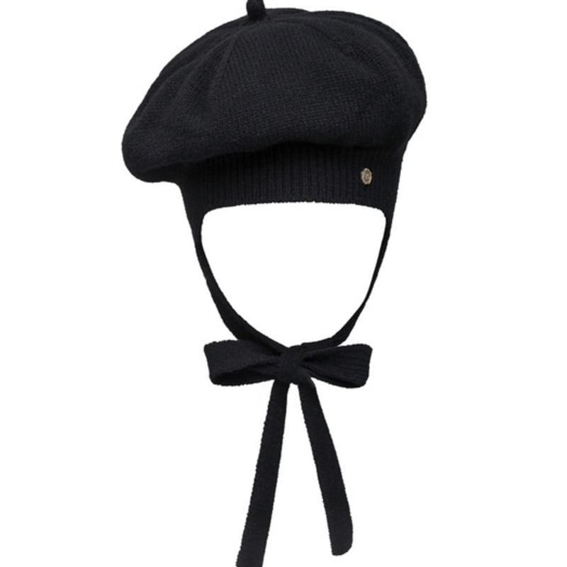 Brown Hat Tricot Ribbon Beret - Black