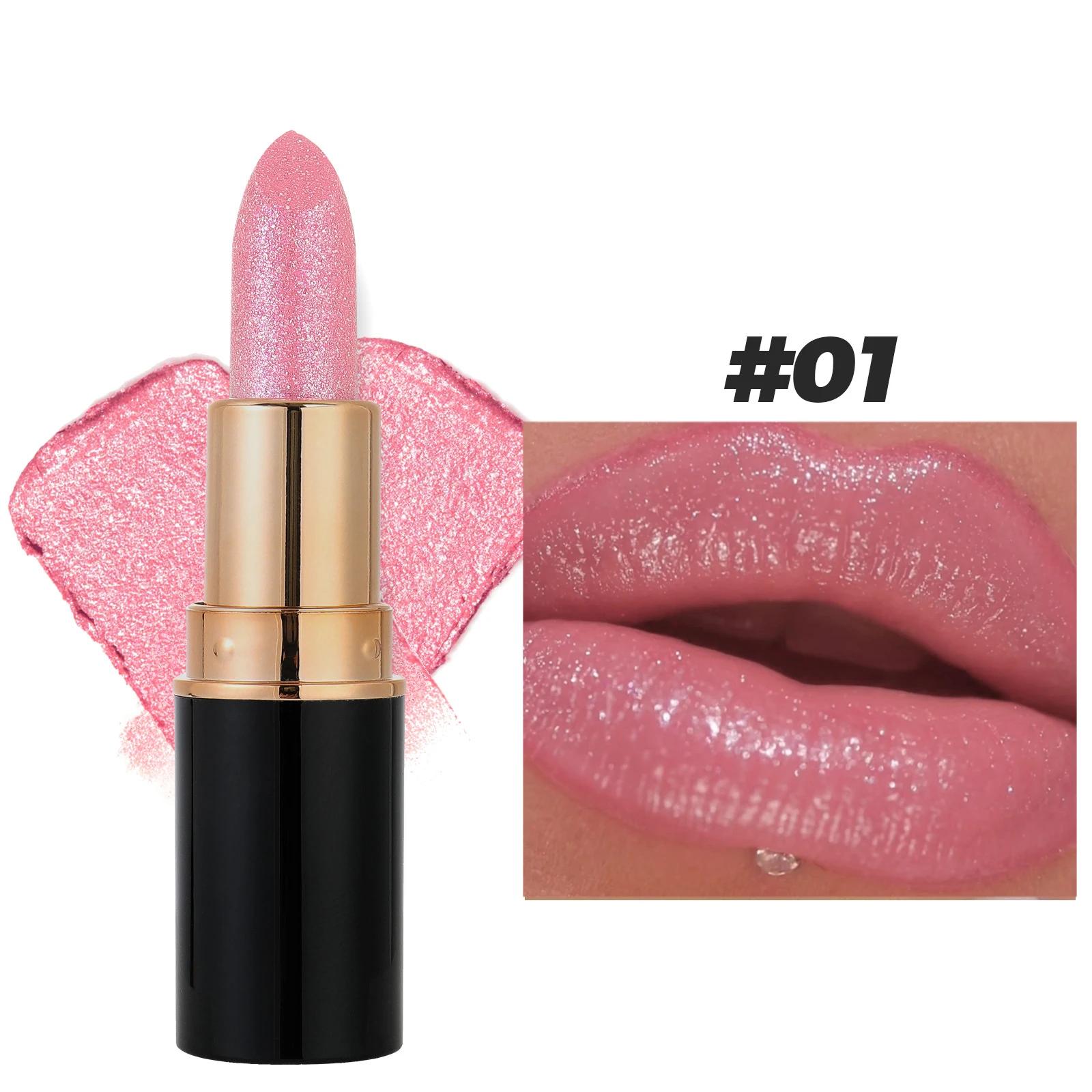 6 Kleuren Glitter Lippenstift Waterdicht Langhoudend Diamant Parelmoer Metaalachtig Lippenstift Roze Rood Lipgloss Vrouwen Lippen Make-up Cosmetisch