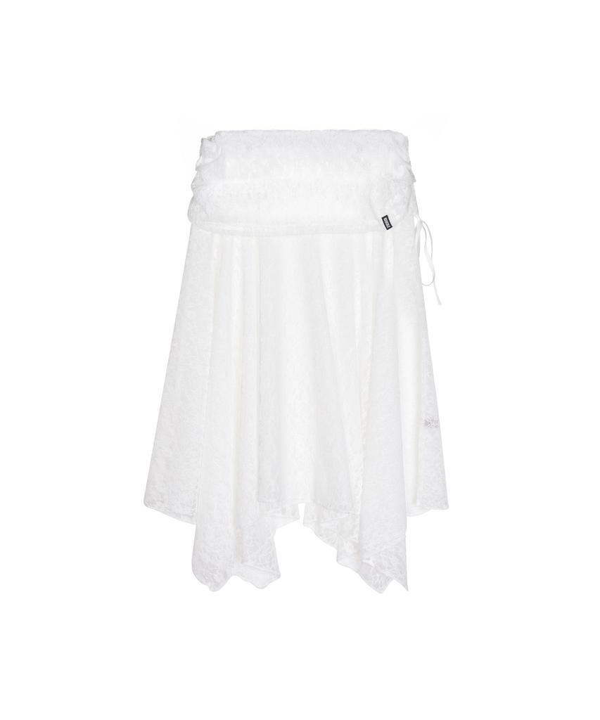 Nigaennikol Lace Shirring Flare Midi Skirt_Ivory