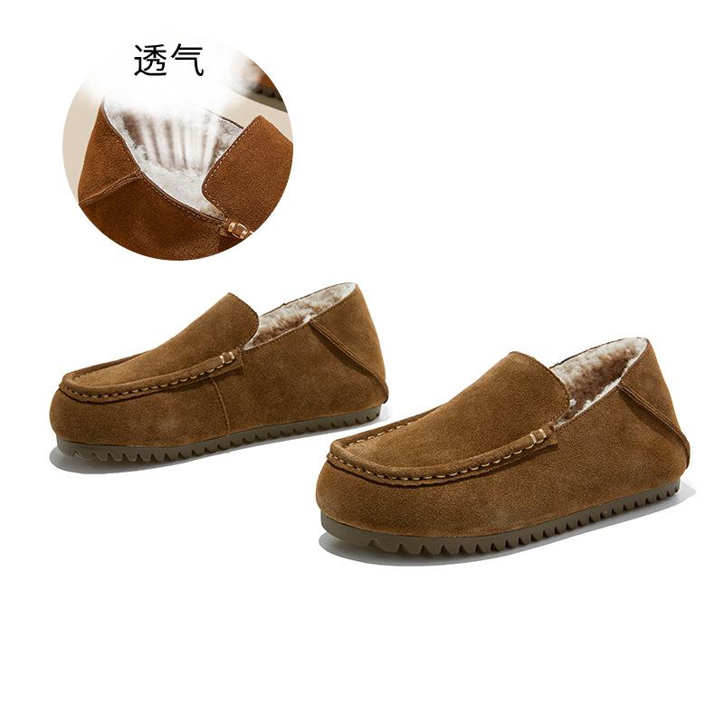 Loafers for Woman Genuine Leather Warm Wool Shoes Winter New Flat Cotton Shoes Women's Retro Casual Women's Shoes