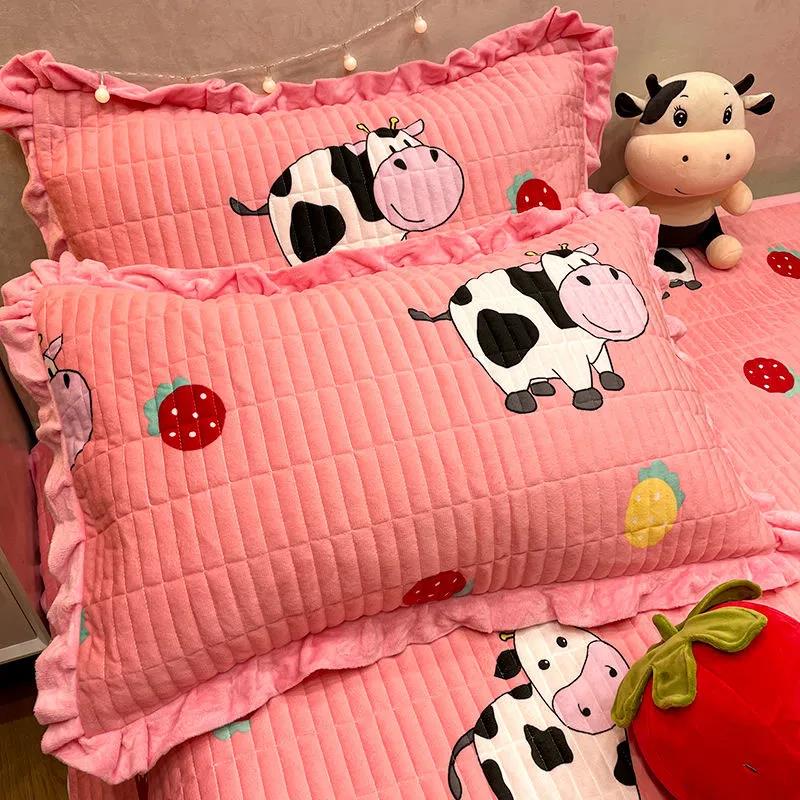 Наволочка в стилі принцеси з листя лотоса Кораловий оксамит Потовщення Наволочка для спальні Дівчата Гуртожиток Пара наволочки для подушки