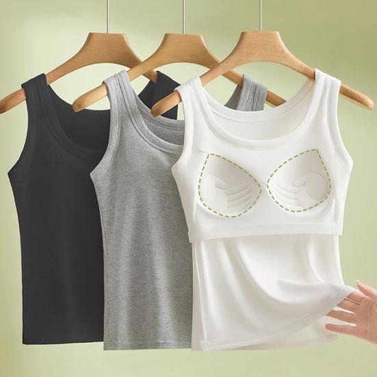 Women Sleeveless Camisole Top Wide Strap Tank Top with Built-in Padded Bra Summer Casual