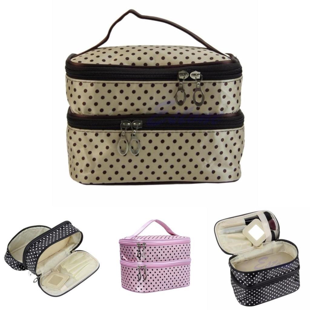 Makeup Bag Portable Travel Organizer With Double Zipper For Women Daily Use
