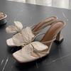 Fashion Female Shoes Butterfly-Knot Square heel Ladies' Slippers Women Heels Luxury Slides 2025 Block High Designer Pumps Slippers Casua