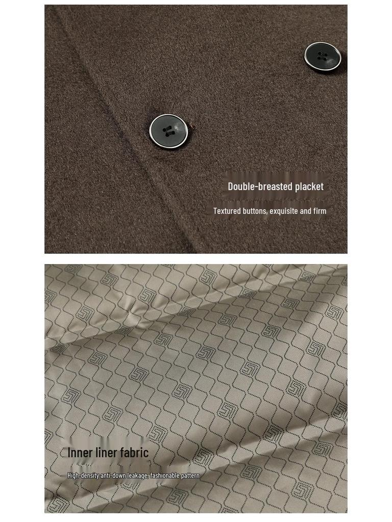 Men's Plus Size Mid-length Down Wool Blend Coat - 2025 Winter Warm Windbreaker with Loose Down Liner