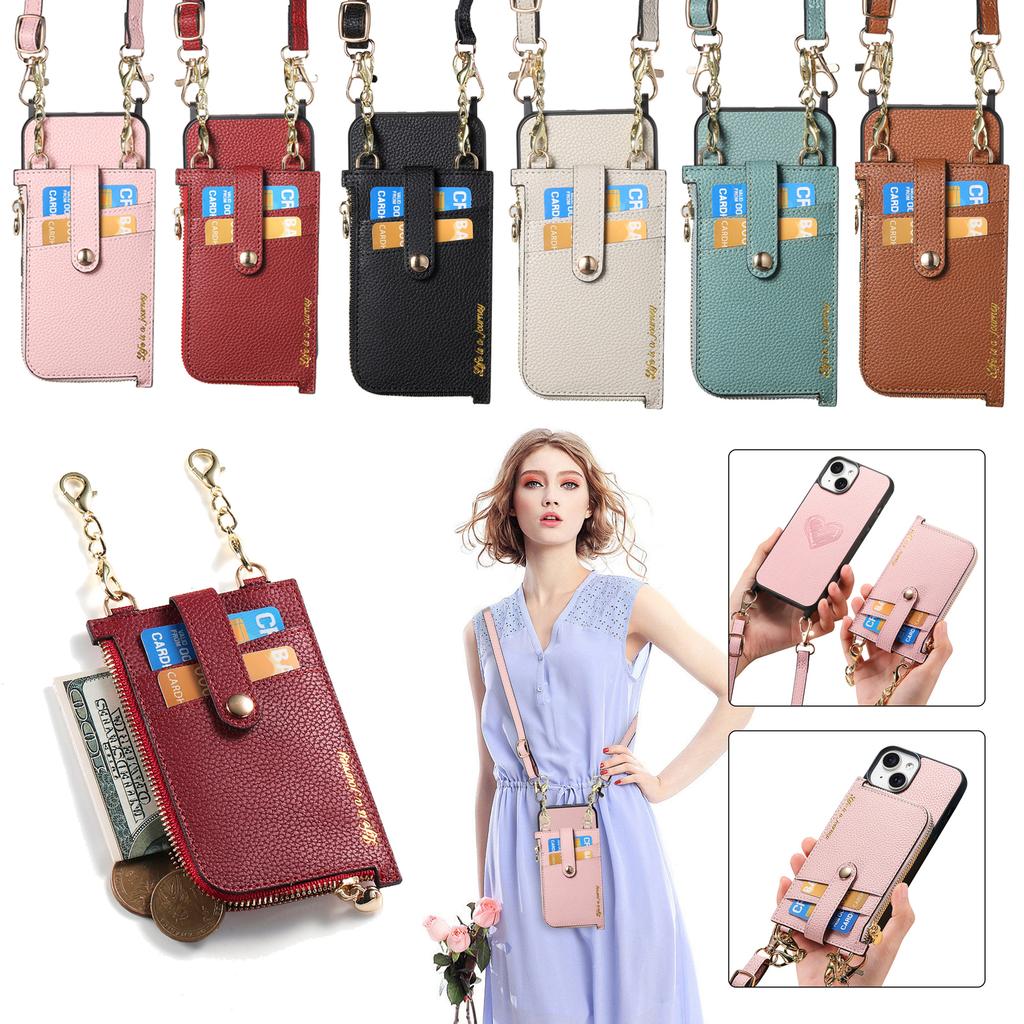 2 in 1 Detachable Crossbody Cards Solt Wallet Leather Case For iPhone 15 Pro Max 14 Plus 13 12 11 Pocket Bag Long Lanyard Cover