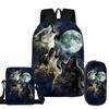 Trendy Popular Novelty wolf 3D Print 3pcs/Set pupil School Bags Laptop Daypack Backpack Inclined shoulder bag Pencil Case