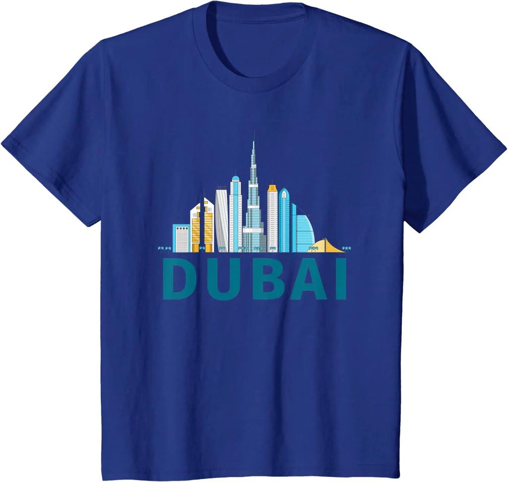 Dubai Emirati Arabi Uniti - Maglietta Skyline Città Burj Khalifa. T-shirt Casual Manica Corta 100% Cotone Top Largo Taglia S-3XL