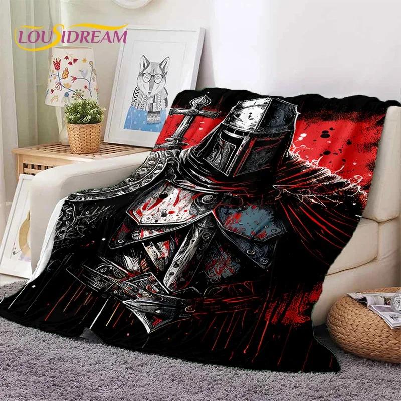 Chevalier Templier Croisé Dessin Animé Couverture Douce en Flanelle pour Lits Chambre Canapé Pique-nique, Couverture Jetée pour Couvrir Cadeau Extérieur