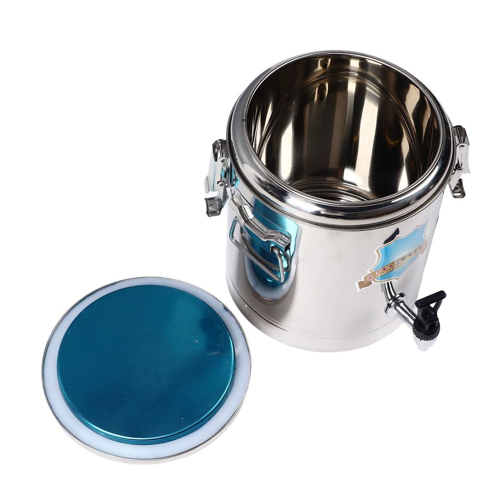 10L Insulated Soup Bucket with Faucet Commercial Rice Bucket Pot Stainless Steel Buckle Lid Handle Beverage Dispenser